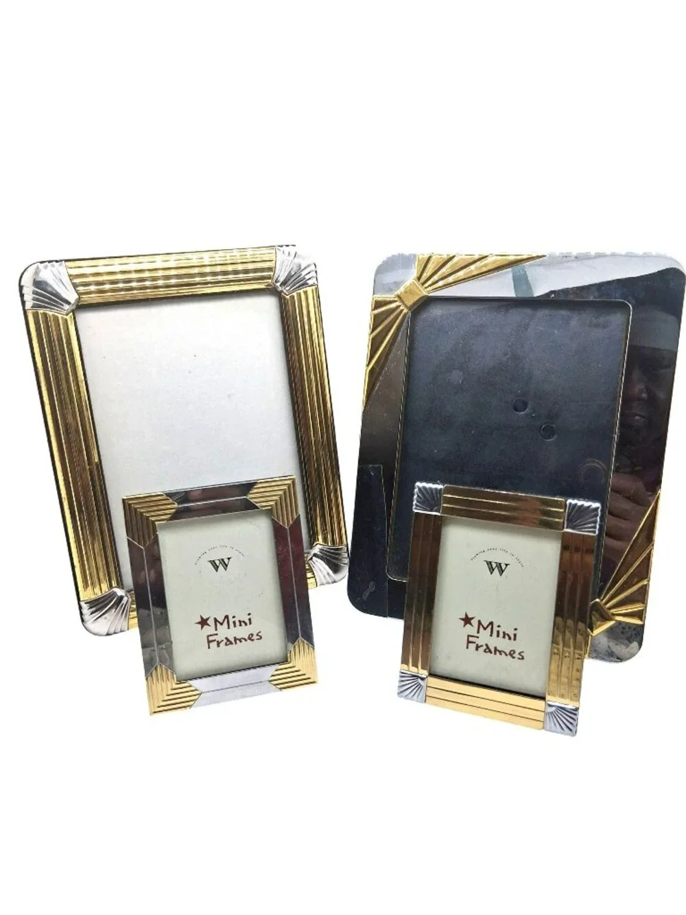 Set Of 4 Vintage Brass & Silver Metal Picture Frames Art Deco Mid Century